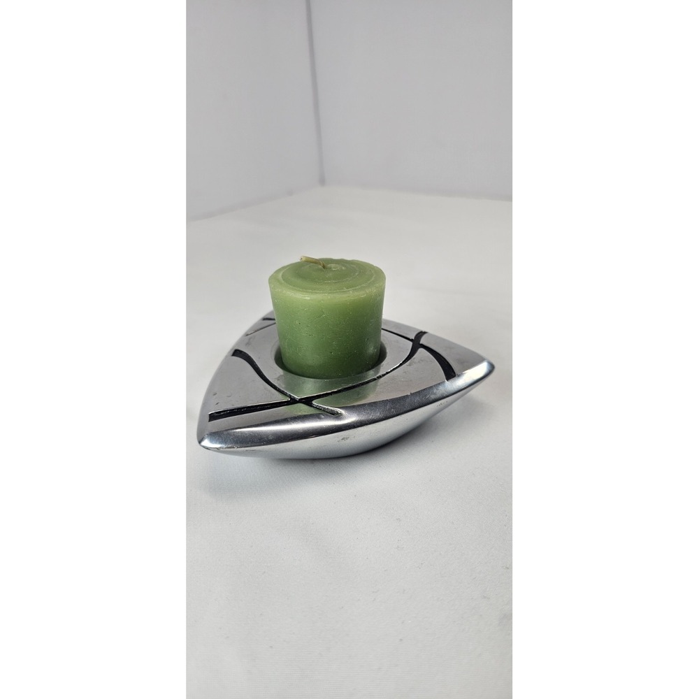 Lenox Vibe Metal Candle Holder Votive Tealight Modern Abstract Silver Tone